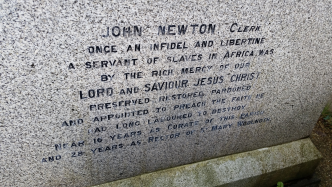 Engraving on monument marking John Newton's gravesite.