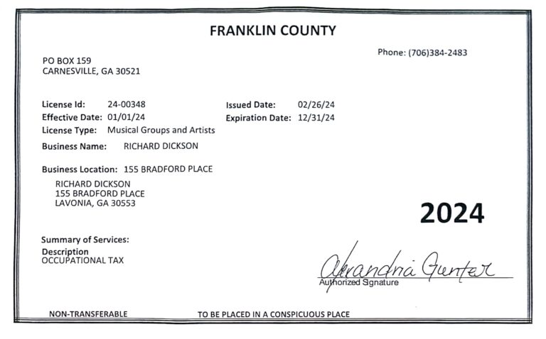 2024 Occupational License , Franklin County, Georgia